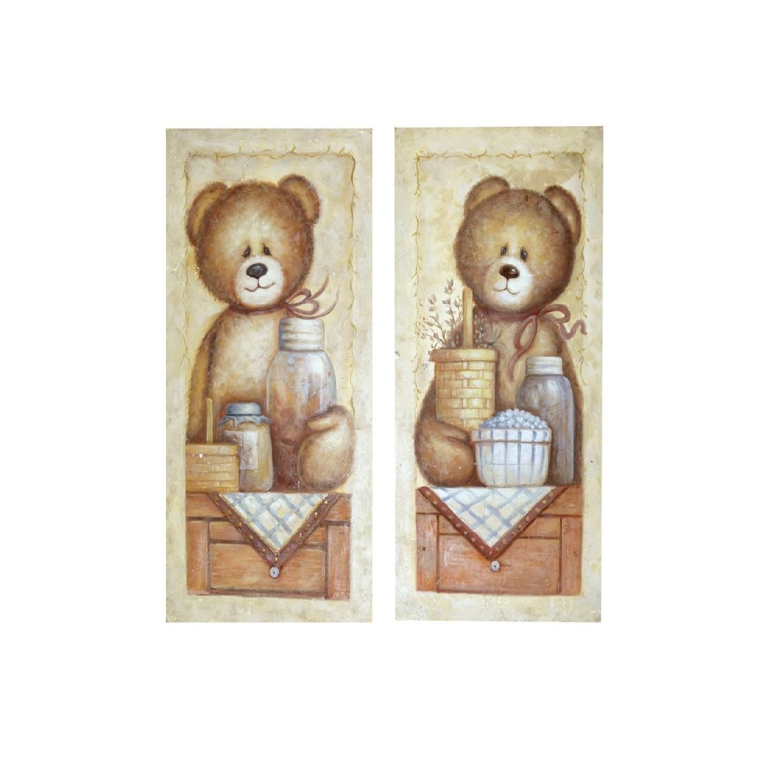 Set 2 tablouri ursulet, Poem, vintage, model copii, multicolor urs cu miere