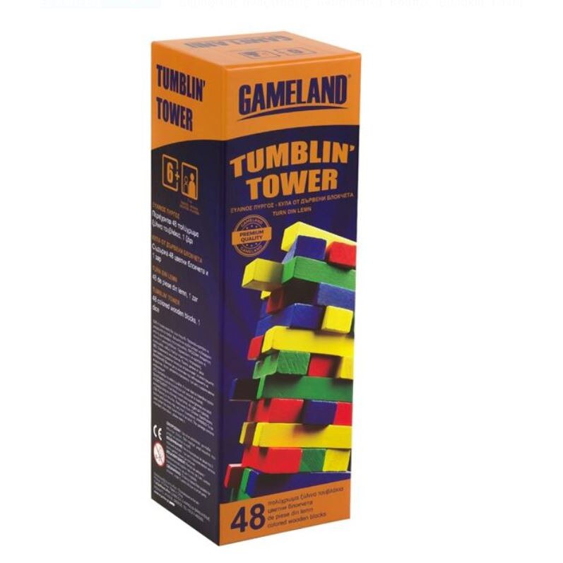 Joc turn din lemn cu 48 piese colorate, SG, 9x8.5x28 cm