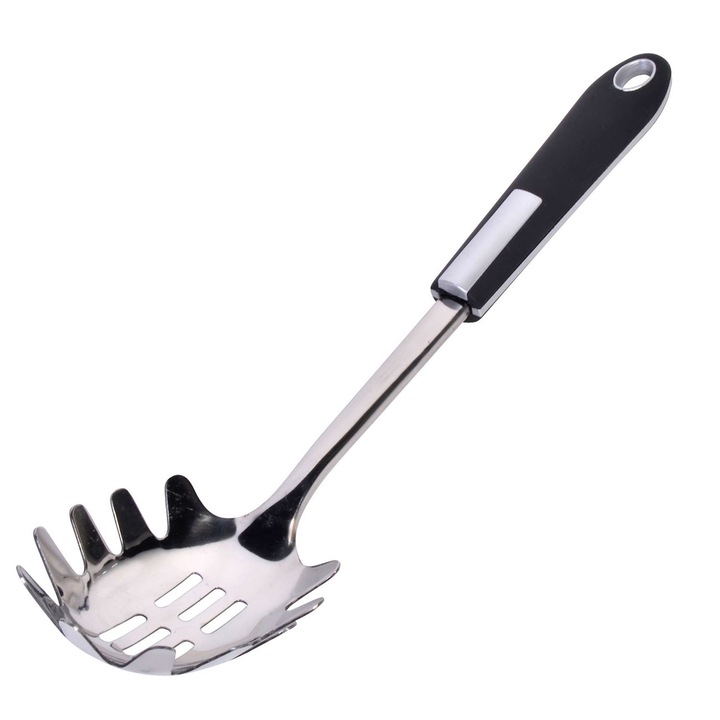 Lingura pentru spaghete din otel inoxidabil Shopiens®, cu maner de cauciuc, 26 cm