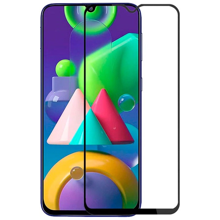 Иновативен 9D Стъклен Протектор за Samsung Galaxy M21, Full Glue, Цялостно покритие и залепване, Черен