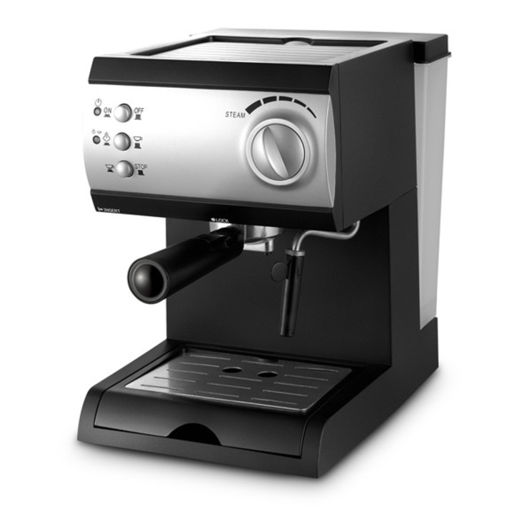 Espressor manual Arielli KM-150 BS, 1050 W, 15 bar, Negru, Alimentare cafea macinata