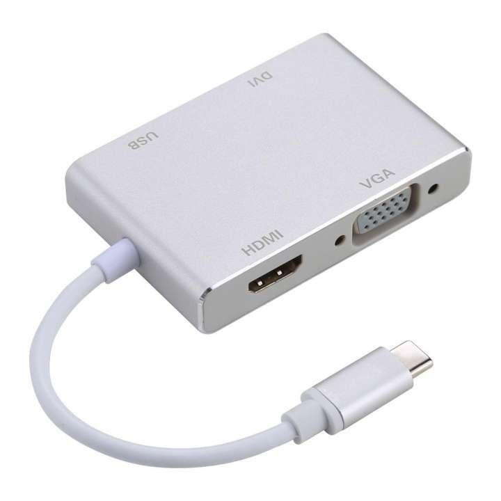 Hub Video 4K Type C 4 in 1 pentru Macbook/Laptop la HDMI, VGA, DVI, USB 3.0