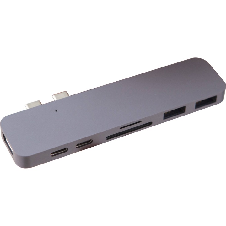 Docking Station Type C Metalic MTP Premium 7 in 2 la 2*Type C ( PD), HDMI, 2*USB 3.0, Micro SD, SDXC Card Reader