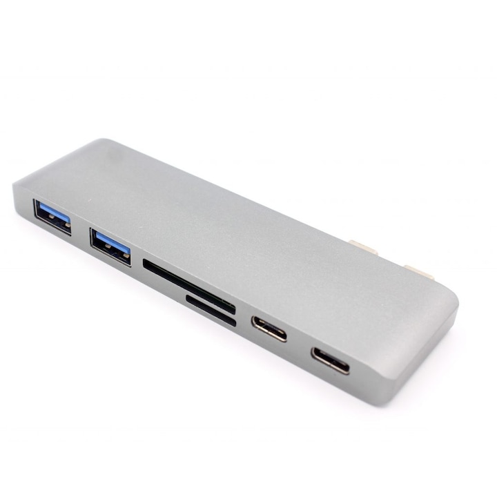 Хъб тип C 6 в 1 за Macbook/лаптоп с 2*USB 3.0, Micro SD/SD четец на карти + 2*тип C(PD), Mobile Tech Protection