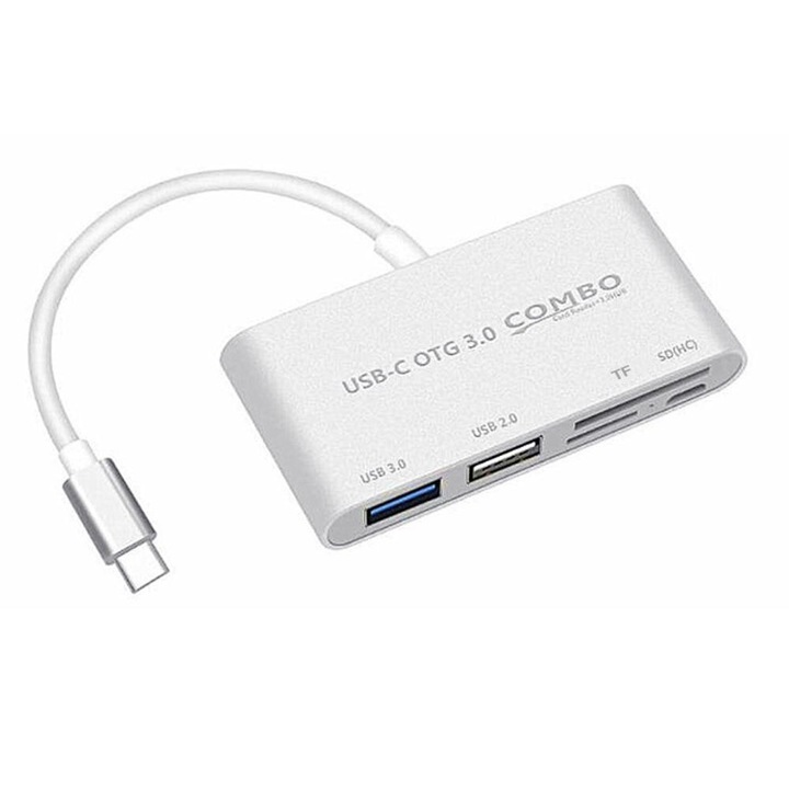 Docking Station Type C Metalic MTP Premium 5 in 1 la USB 3.0, USB 2.0, Micro SD, SDXC Card Reader, Micro USB