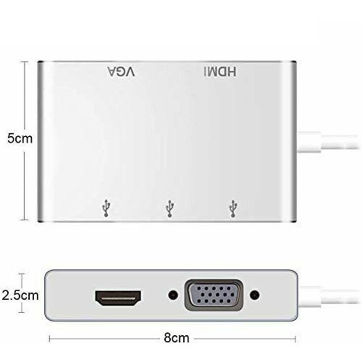 Хъб тип C 5 в 1 за Macbook/лаптоп към HDMI, VGA, 3*USB 3.0