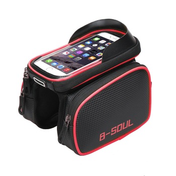 Geanta bicicleta impermeabila cu montare pe cadru, cu husa telefon pana la 16.5 cm, iesire pentru casti, spatiu depozitare 1.5L, rosu Geanta bicicleta impermeabila cu montare pe cadru, cu husa telefon pana la 16.5 cm, iesire pentru casti, spatiu depozitare 1.5L, rosu