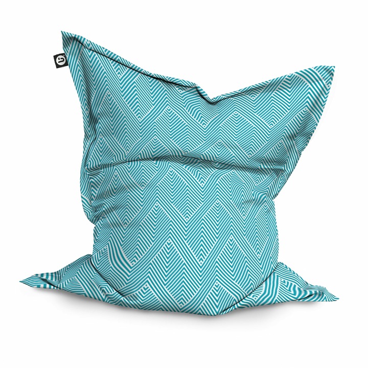 Fotoliu Updeco Puf Bean Bag tip Perna, impermeabil, indoor/outdoor, sac interior, 115 x 150 x 25 cm, motiv alb cu bleu