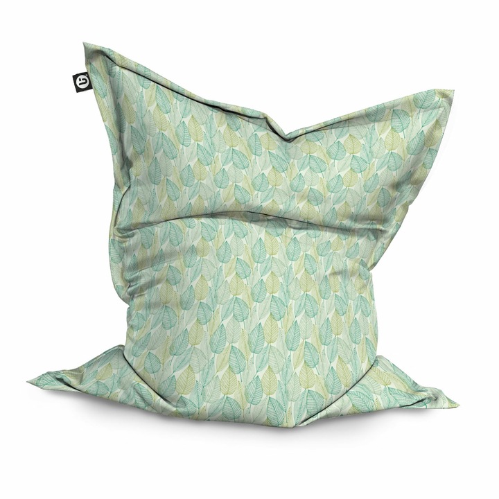 Fotoliu Updeco Puf Bean Bag tip Perna, impermeabil, indoor/outdoor, sac interior, 115 x 150 x 25 cm, frunze verzi si galbene