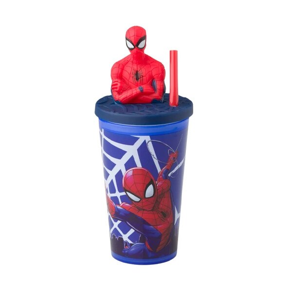 Pahar 440 ml cu pai si capac Spidey Spiderman