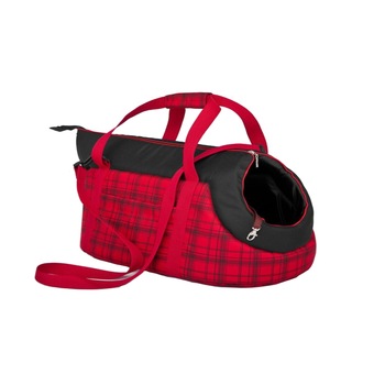 Geanta de transport rosie cu carouri, Hobbydog, 30x50x32 cm Geanta de transport rosie cu carouri, Hobbydog, 30x50x32 cm