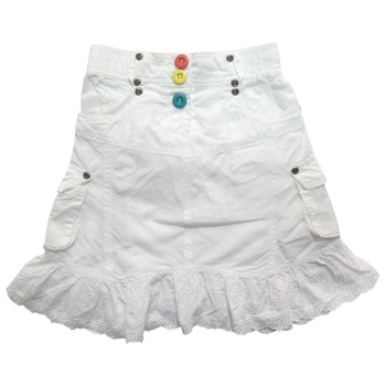 Fusta casual, fete, Primii Pasi, cu nasturi colorati, Alb, Alb Fusta casual, fete, Primii Pasi, cu nasturi colorati, Alb, Alb