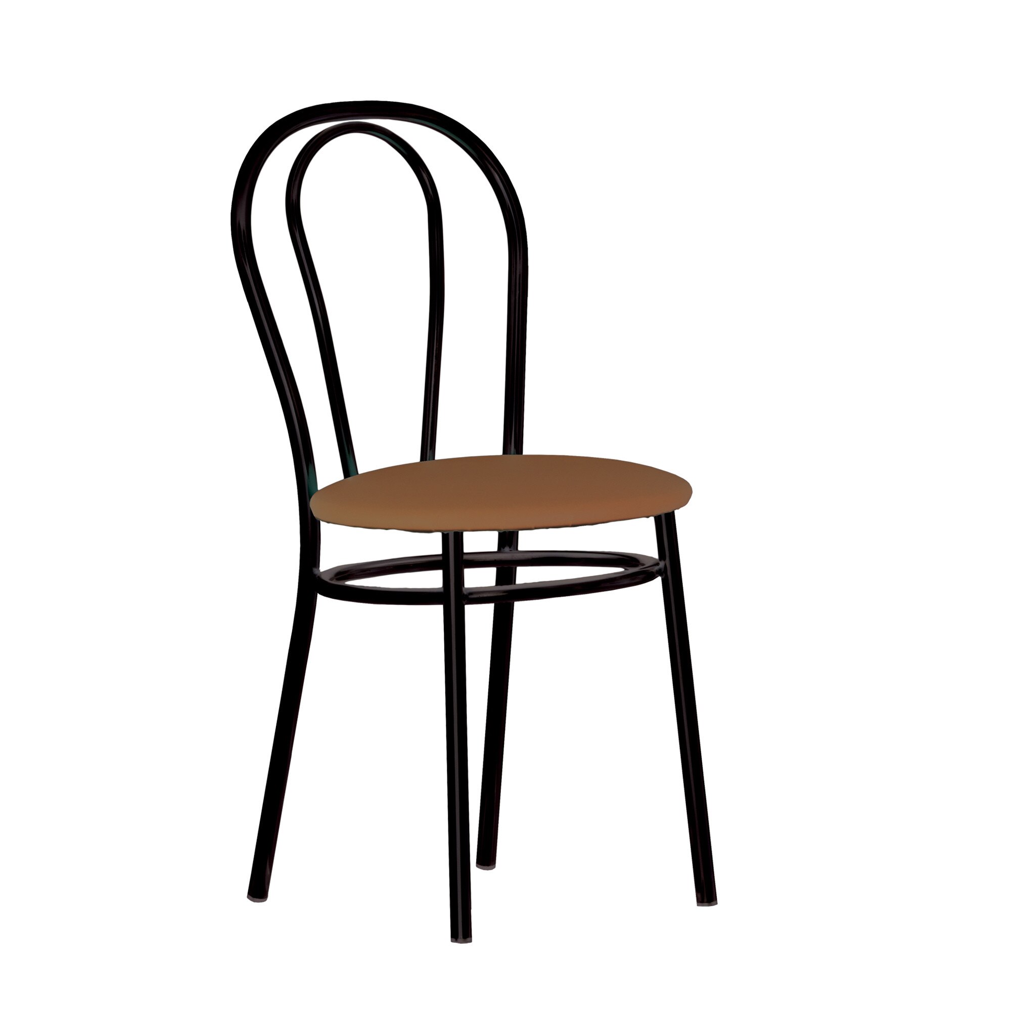 Scaun dining Tulipan, cadru negru, piele ecologica, maro