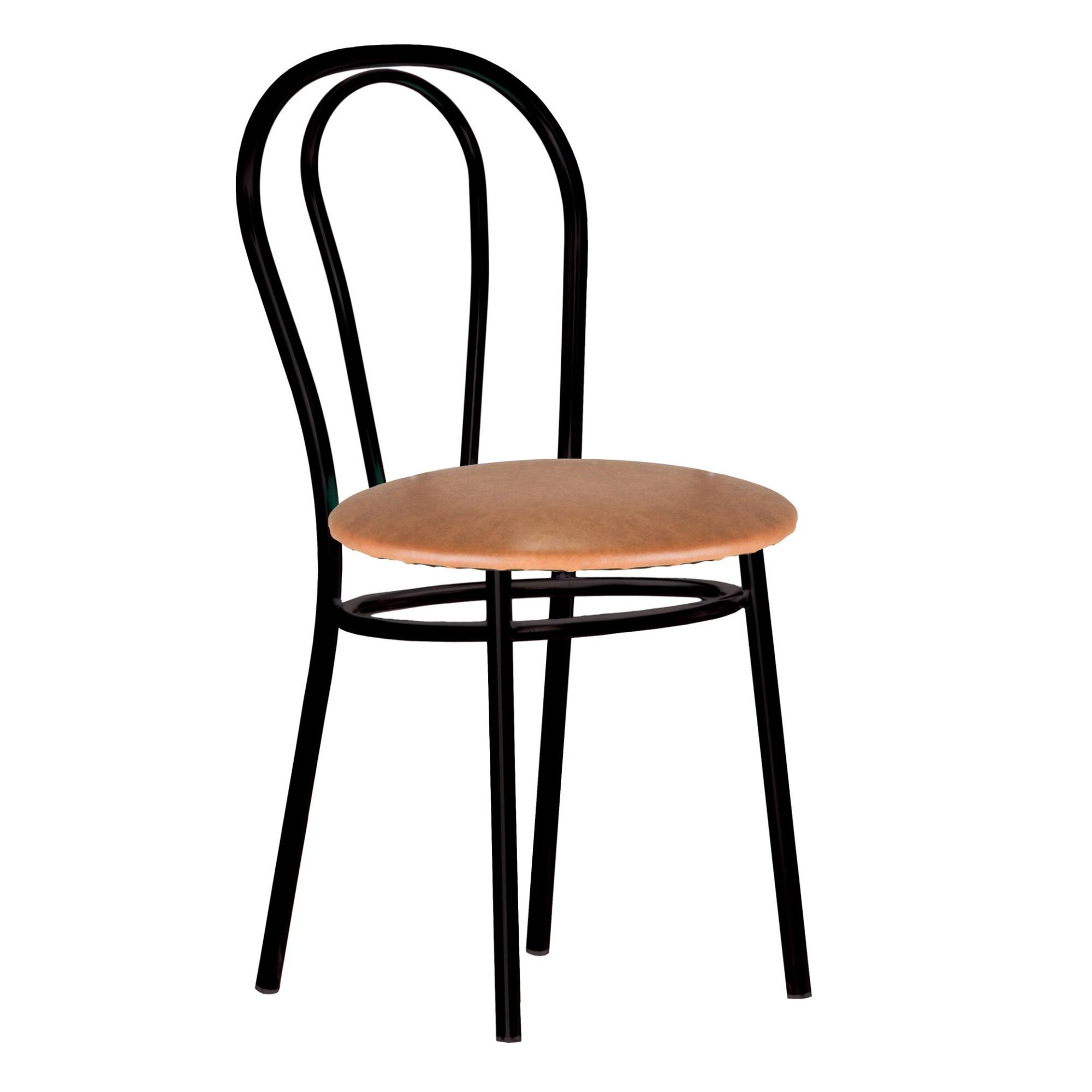 Scaun dining Tulipan, cadru negru, piele ecologica, aramiu