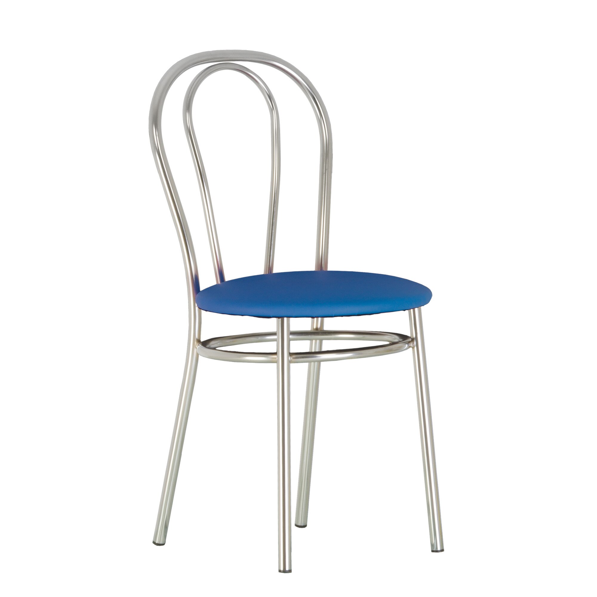 Scaun dining Tulipan, cadru cromat, piele ecologica, albastru