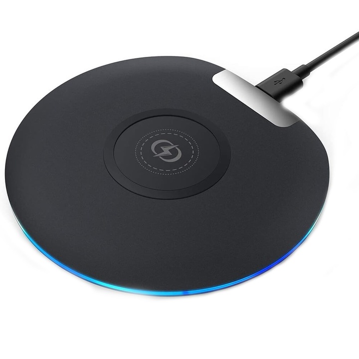 Suport wireless (pad) cu tehnologie de incarcare rapida (10W) pentru dispozitive compatibile Qi, TeckNet, negru