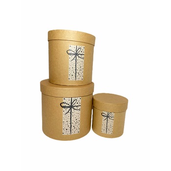 Set 3 cutii decorative cu capac pentru aranjamente si cadouri Atelier, Carton forma rotunda, 18x17/16x15/12x12 cm , Maro Deschis Set 3 cutii decorative cu capac pentru aranjamente si cadouri Atelier, Carton forma rotunda, 18x17/16x15/12x12 cm , Maro Deschis