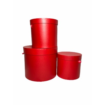 Set 3 cutii decorative cu capac pentru aranjamente si cadouri, 2.5x19.5/18.5x17/ 16x15 cm, Carton rotund, Rosu Set 3 cutii decorative cu capac pentru aranjamente si cadouri, 2.5x19.5/18.5x17/ 16x15 cm, Carton rotund, Rosu
