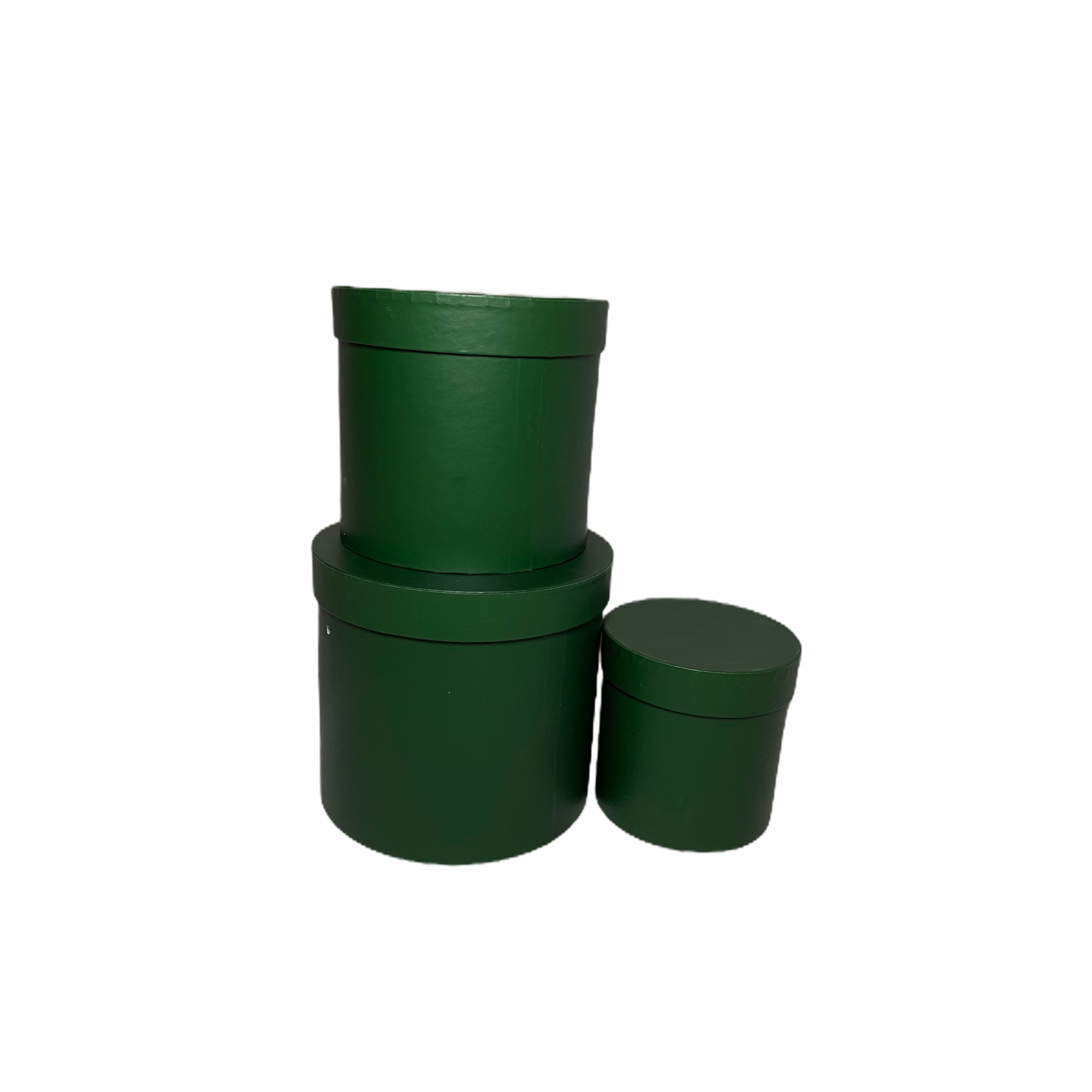 Set 3 cutii decorative cu capac pentru aranjamente si cadouri,18x17/16x15/12x12cm, Carton rotund, Verde Inchis