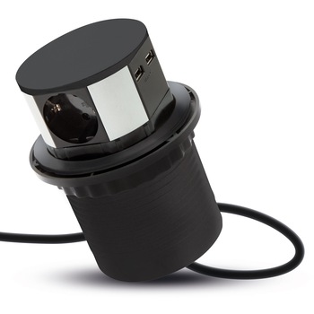 Distribuitor camuflat - 3 prize + USB, cablu 1.5 m, negru Distribuitor camuflat - 3 prize + USB, cablu 1.5 m, negru
