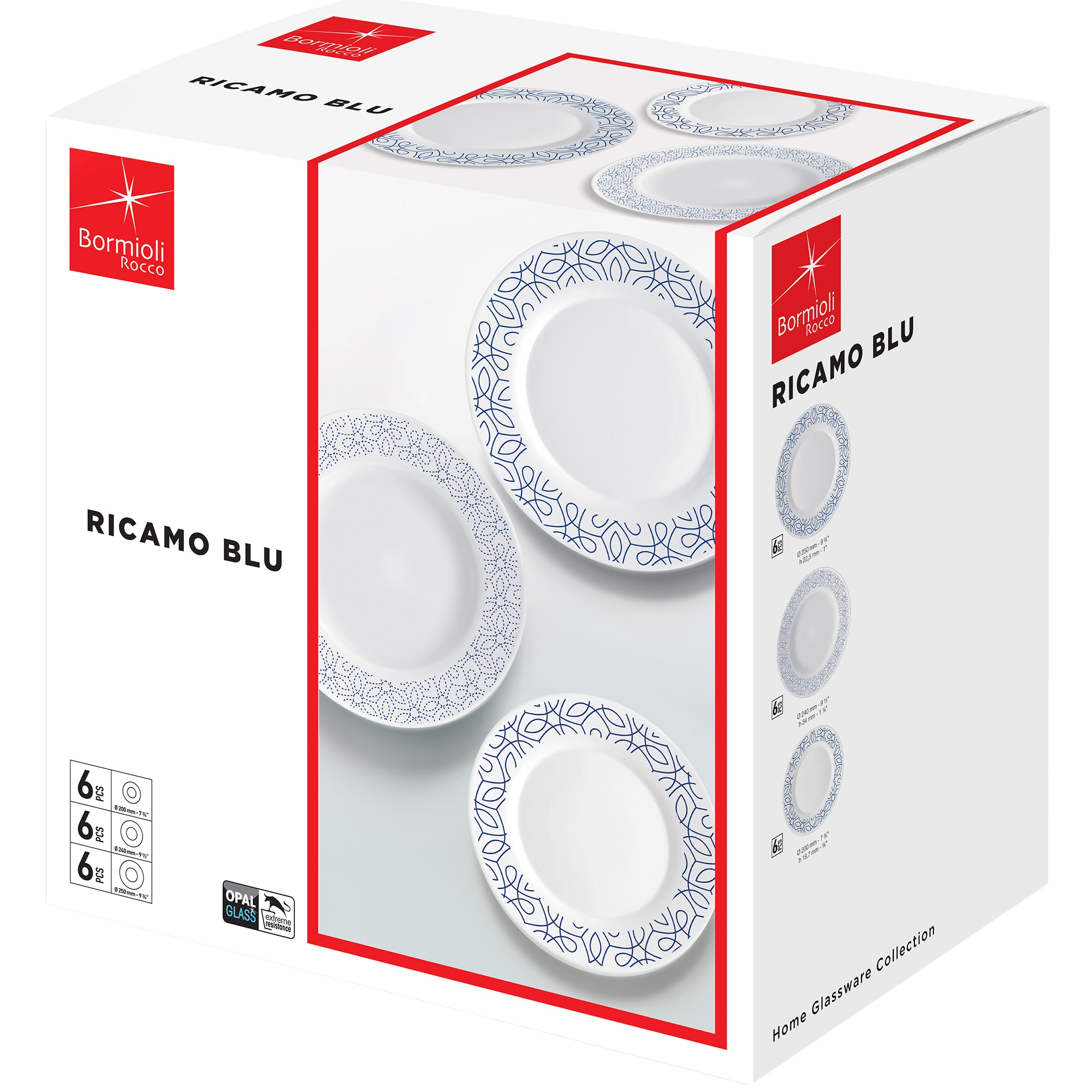 Serviciu de masa Bormioli Ricamo Blu, 18 piese,opal