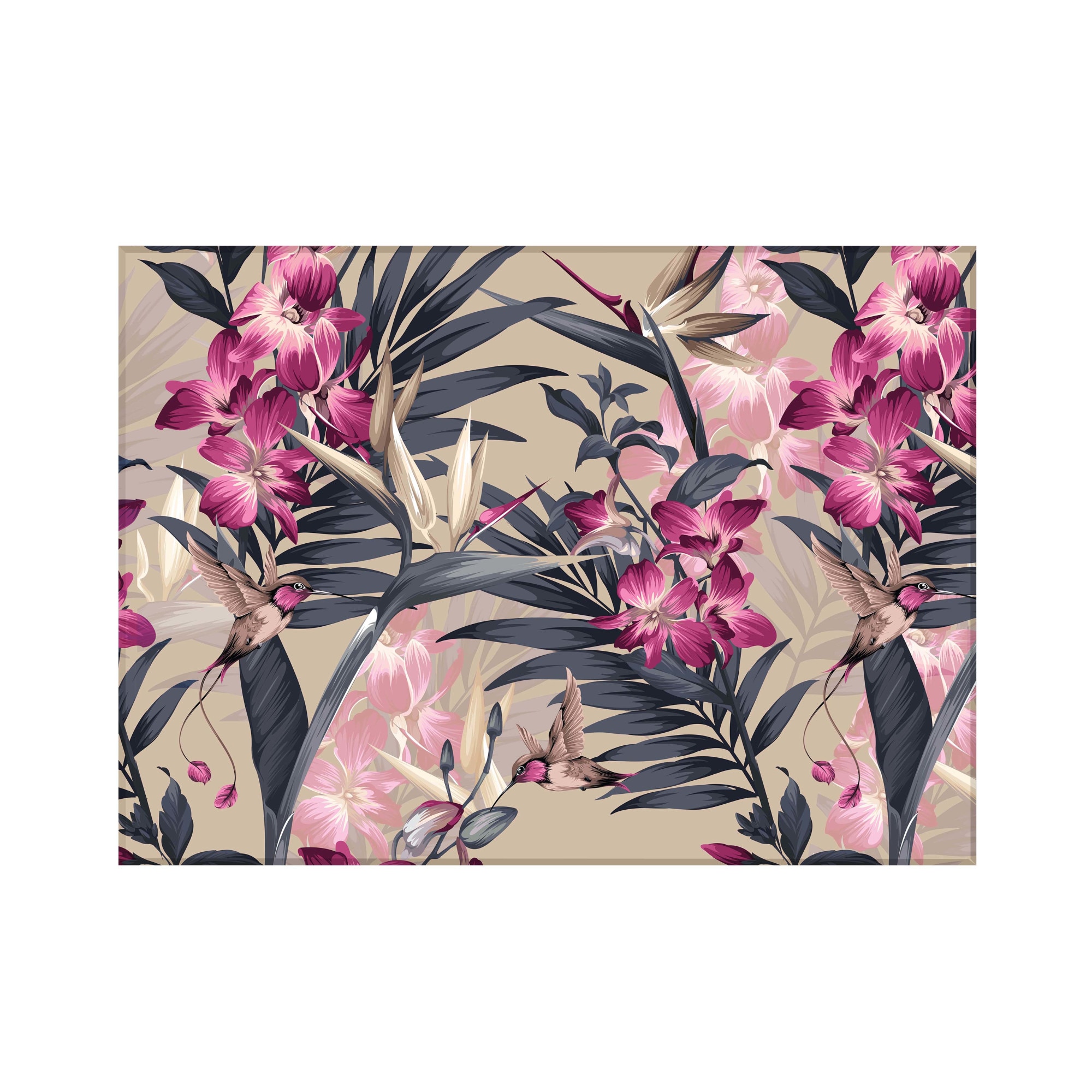 Sticla bucatarie securizata Saint Gobain Glass®, imprimata 90x65cm, protectie antistropire pentru aragaz, Ambra Deco, Colibri si flori roz