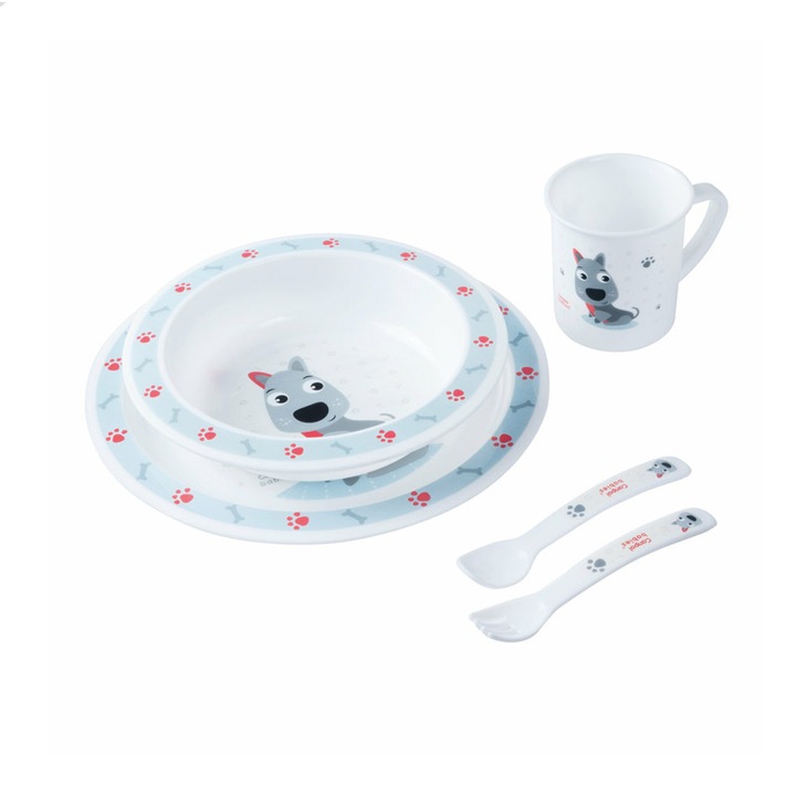 5db tál, tányér, csésze és evőeszköz készlet 12+ hónapos Canpol Babies 4/401-1, kék