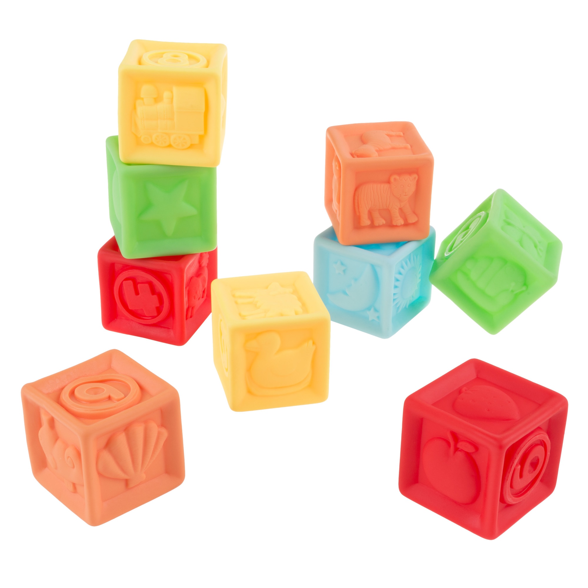 Set 9 Cuburi Siliconate Moi, pentru dentitie sau baita, pentru construit - Krista®