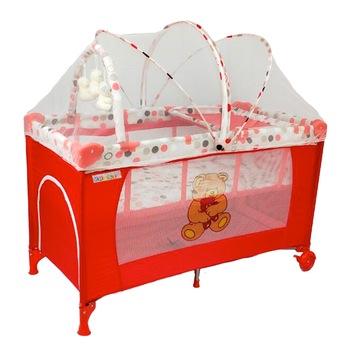 Patut pliabil si tarc cu 2 nivele, 110 x 75 cm, Rosu - Krista® Patut pliabil si tarc cu 2 nivele, 110 x 75 cm, Rosu - Krista®