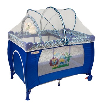 Patut pliabil si tarc, 2 nivele, 120 x 60 cm, Albastru - Krista® Patut pliabil si tarc, 2 nivele, 120 x 60 cm, Albastru - Krista®