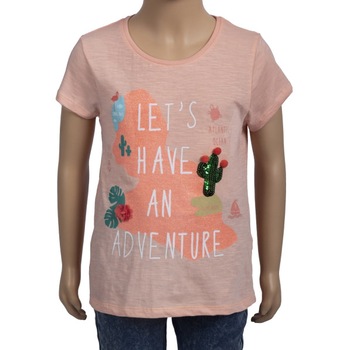 Tricou cu paiete, Minoti, bumbac, Roz somon Tricou cu paiete, Minoti, bumbac, Roz somon