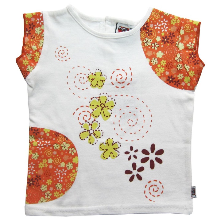 Tricou fete, Primii Pasi alb imprimeu floral, Alb/Portocaliu