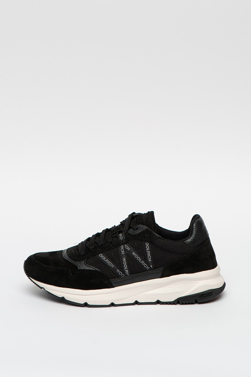 Woolrich, Pantofi sport de piele intoarsa cu insertii de plasa, Negru, 10.5