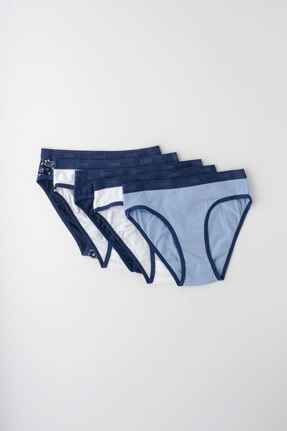 DIM, Set 5 perechi de chiloti hipster, fete, cu banda logo, Bleumarin/Alb, Bleumarin/Alb, 116 CM