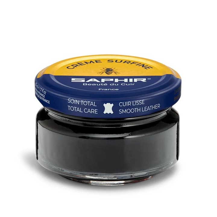 Crema ceara pentru piele neteda, Saphir, Creme Surfine, Negru 50 ml