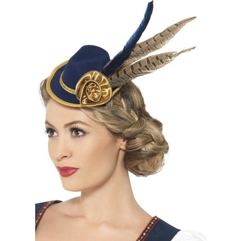 Palarie mini bavareza albastra cu pene Palarie mini bavareza albastra cu pene