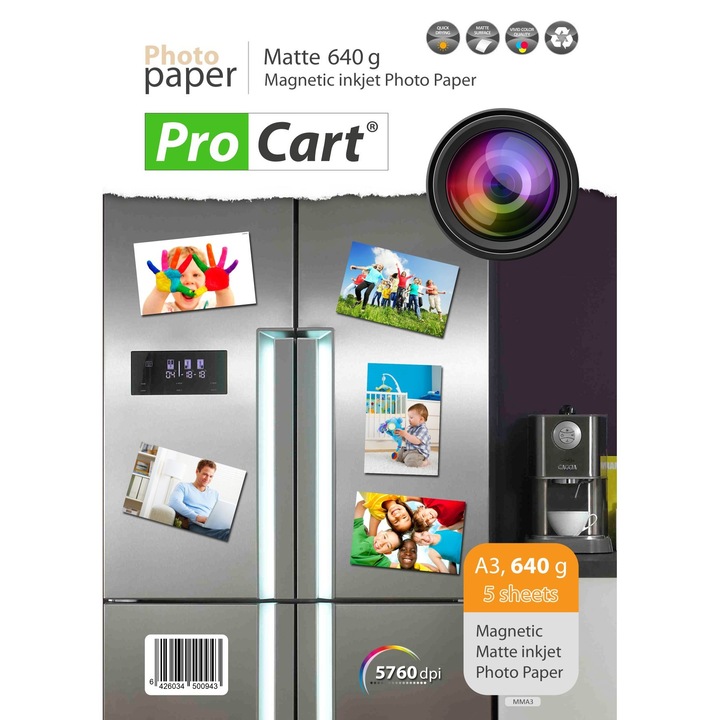 Hartie foto Procart Magnetica Mata 640g/m2, A3, 5 coli