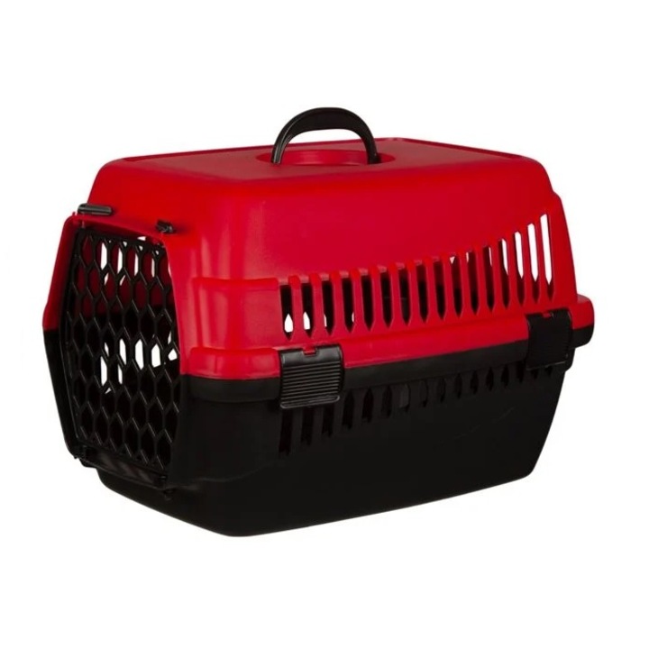 Cusca pentru transport animale demontabila Incom, cu portita, rosu/negru, rezistenta, 48x28x30 cm