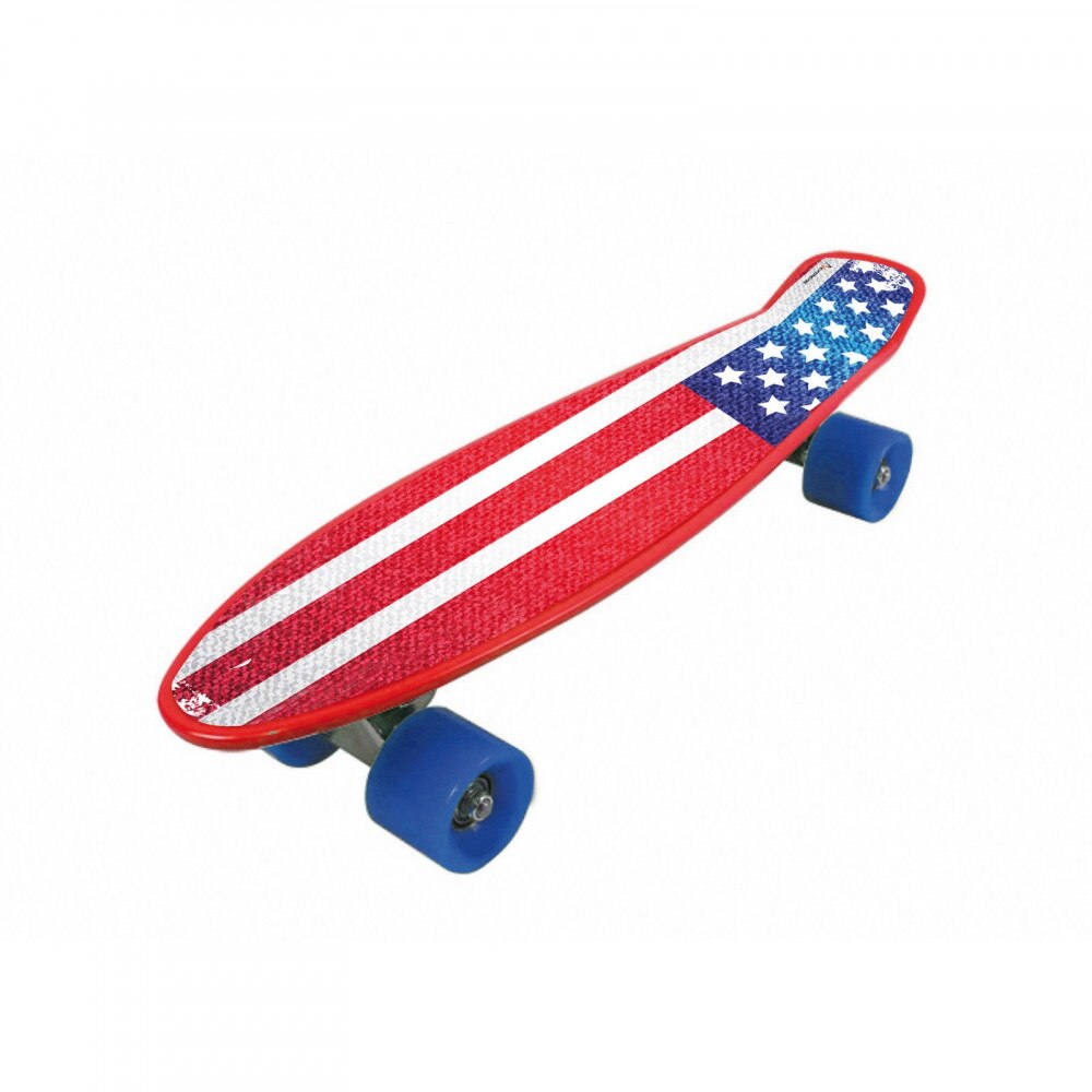 Penny Board American Flag, 57 cm, roti poliuretan, sasiu aluminu, Albastru/Rosu