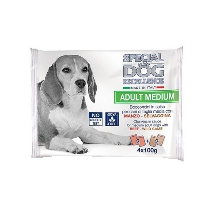 Hrana umeda pentru caini Special Dog Adult Medium plic vita/vanat 4 X 100 g