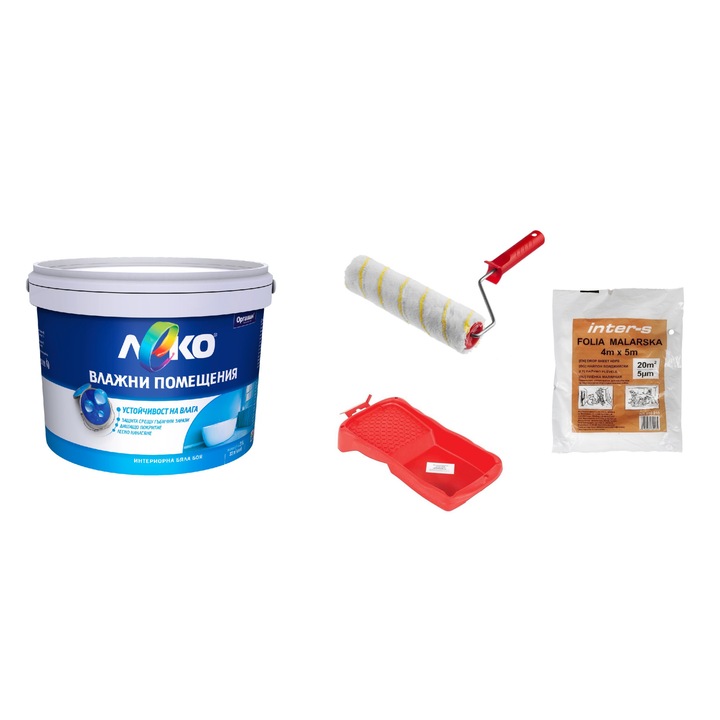 Set zugravit, LEKO, pentru camere umede, 4 elemente, 4l, Cu rola, Baie pictorului, Nailon acoperit