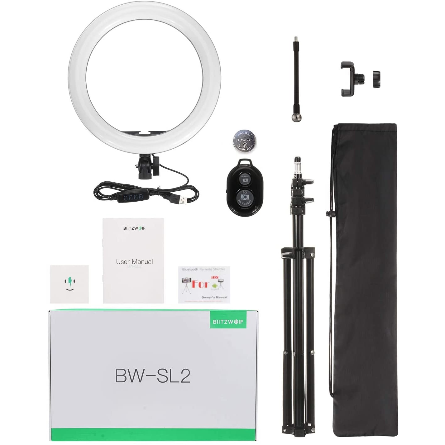 Lampa LED circulara Make-up BlitzWolf BW-SL21, 26xLED , 10W, USB, telecomanda bluetooth, lumina rece/calda, inaltime reglabila