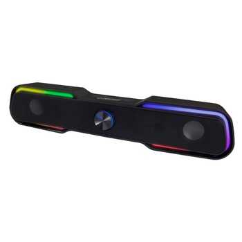 Soundbar USB 6W cu LED RGB, Esperanza Rainbow APALA, cablu 120 cm, control volum, negru Soundbar USB 6W cu LED RGB, Esperanza Rainbow APALA, cablu 120 cm, control volum, negru