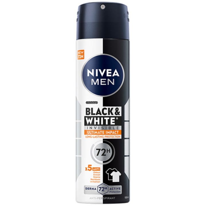 Nivea Men Black & White Invisible Ultimate Impact férfi dezodor spray, 150 ml
