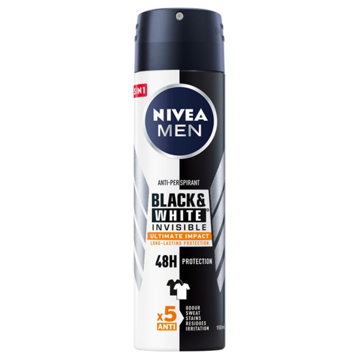 Deodorant spray Nivea Men Black & White Invisible Ultimate Impact, masculin, 150 ml