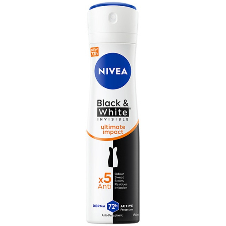 Deodorant spray NIVEA Black & White Invisible Ultimate Impact pentru femei, 150 ml