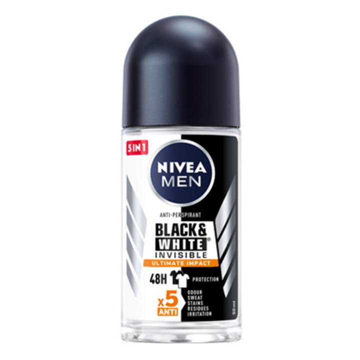 Deodorant roll-on Nivea Men Black & White Invisible Ultimate Impact, masculin, 50 ml