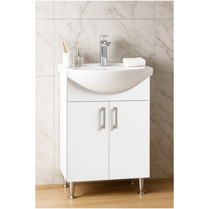 Pachet baza mobilier baie si lavoar (chiuveta) Badenmob 001 ECO, 50cm, ALB