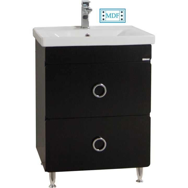 Шкаф за баня с умивалник Badenmob 080, MDF, PAL, 60см, Черен