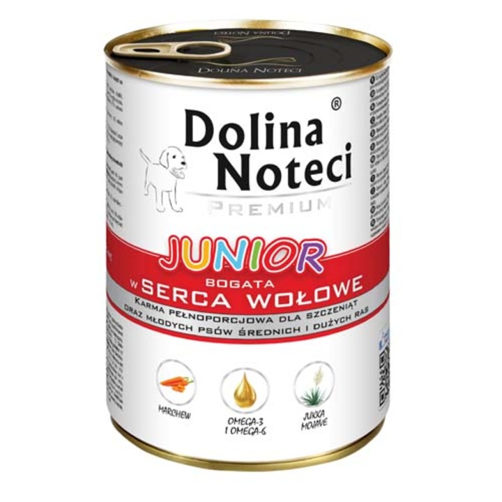 Dolina Noteci Premium Junior 400g marhaszív konzerv kölyök és növendékkutyák számára